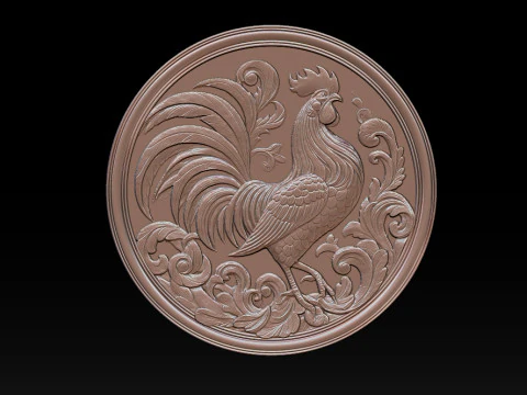 Rooster relief coin CNC Relief Model 3D Print Model
