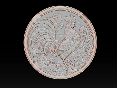 Rooster relief coin CNC Relief Model 3D 프린트 모델