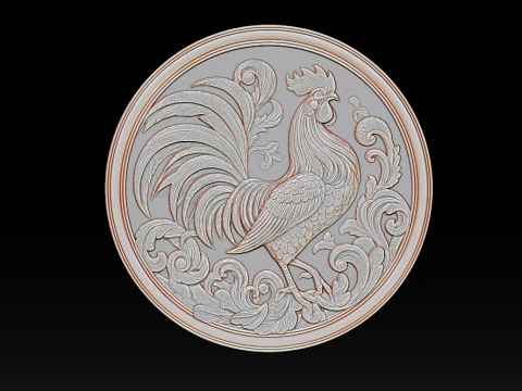 Rooster relief coin CNC Relief Model 3D Print Model