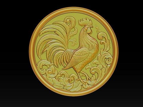 Rooster relief coin CNC Relief Model 3D 프린트 모델