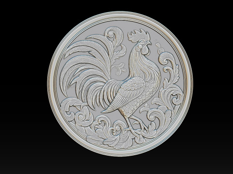 Rooster relief coin CNC Relief Model 3D 프린트 모델