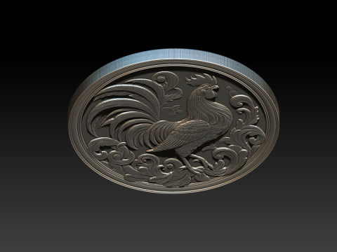 Rooster relief coin CNC Relief Model 3D 프린트 모델