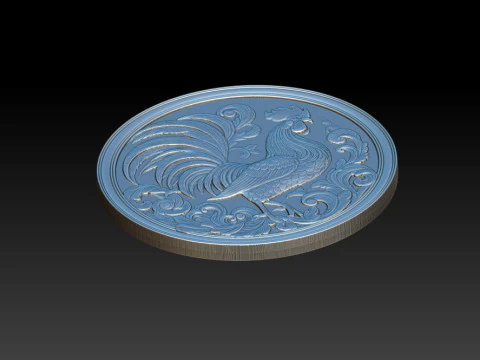 Rooster relief coin CNC Relief Model 3D Print Model