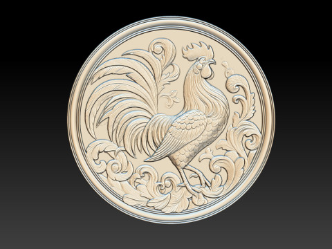 Rooster relief coin CNC Relief Model 3D 프린트 모델