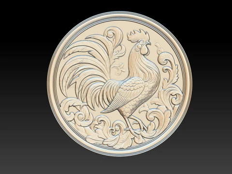 Rooster relief coin CNC Relief Model 3D Print Model