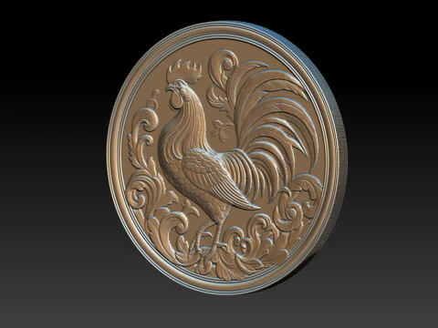 Rooster relief coin CNC Relief Model 3D Print Model