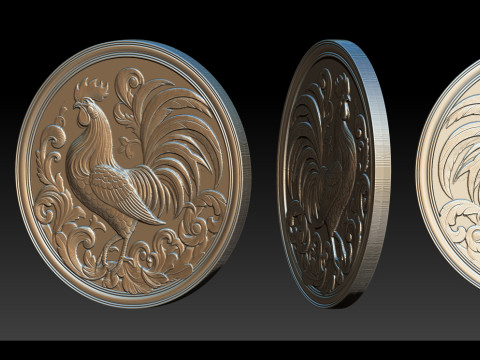 Rooster relief coin CNC Relief Model 3D 프린트 모델
