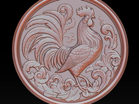 Rooster relief coin CNC Relief Model 3D 프린트 모델