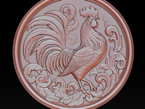 Rooster relief coin CNC Relief Model 3D Print Model