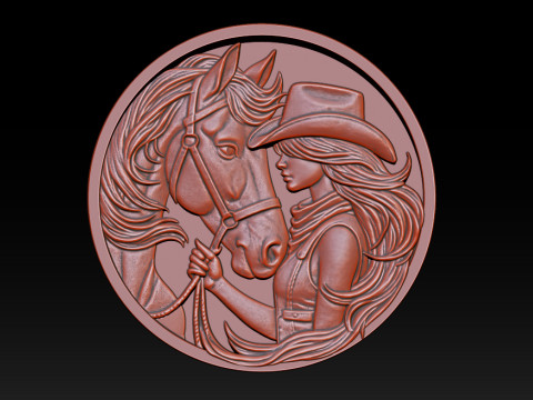 Cowboy Girl Relief Model 3Dプリントモデル
