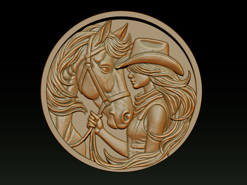 Cowboy Girl Relief Model 3Dプリントモデル