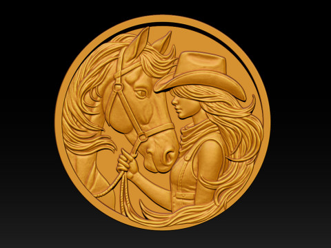 Cowboy Girl Relief Model 3Dプリントモデル