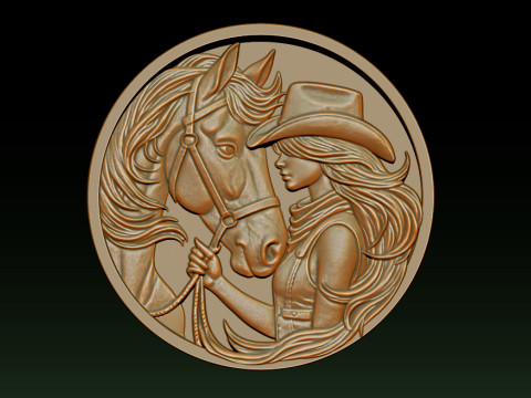 Cowboy Girl Relief Model 3Dプリントモデル