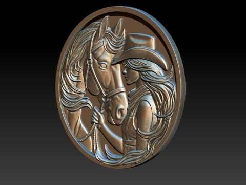 Cowboy Girl Relief Model 3Dプリントモデル