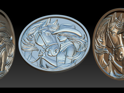 Cowboy Girl Relief Model 3Dプリントモデル