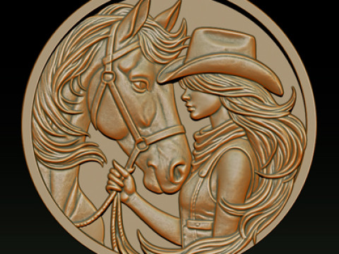 Cowboy Girl Relief Model 3Dプリントモデル