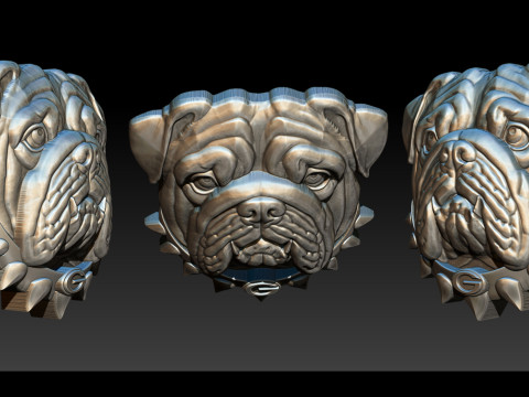Bull dog portrait relief 3D-printmodel
