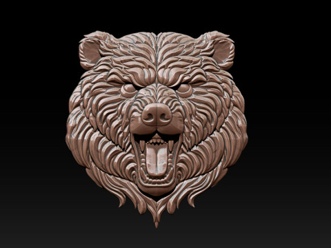 Wild bear head sculpture necklace pendant 3Dプリントモデル