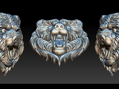 Wild bear head sculpture necklace pendant 3Dプリントモデル