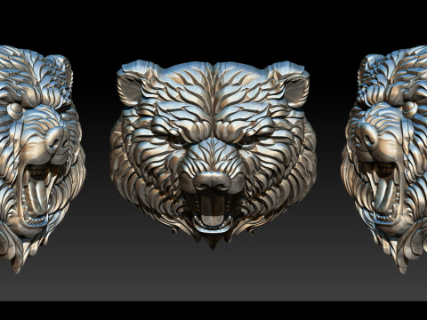Wild bear head sculpture necklace pendant 3Dプリントモデル
