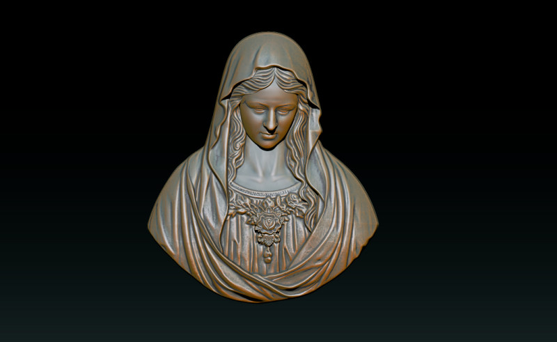 Virgin Mary Bust Relief - 3D STL Relief Model for CNC Machine and 3D Printing 3D 打印模型 .c4d .max .obj .3ds .fbx .stl .blend