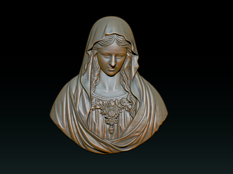 Virgin Mary Bust Relief - 3D STL Relief Model for CNC Machine and 3D Printing 3D प्रिंट मॉडल