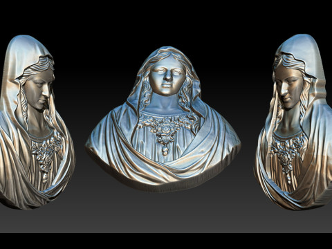 Virgin Mary Bust Relief - 3D STL Relief Model for CNC Machine and 3D Printing 3D 打印模型