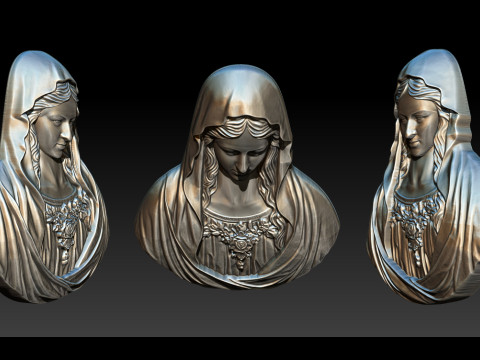 Virgin Mary Bust Relief - 3D STL Relief Model for CNC Machine and 3D Printing 3D 打印模型