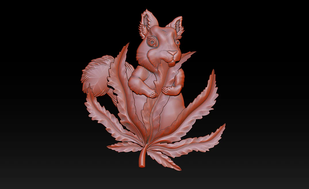 Squirrel Leaf 3D Bas-Relief STL OBJ ZTL CNC Carving 3D Print Model .c4d .max .obj .3ds .fbx .stl .blend 