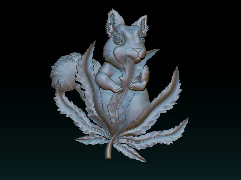 Squirrel Leaf 3D Bas-Relief STL OBJ ZTL CNC Carving 3D Print Model