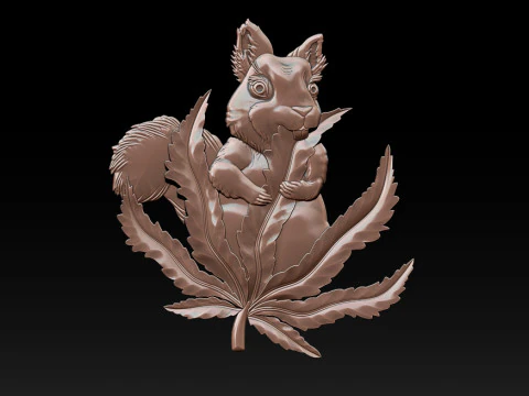 Squirrel Leaf 3D Bas-Relief STL OBJ ZTL CNC Carving 3D Print Model