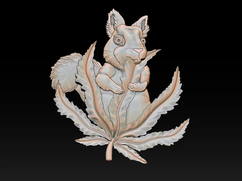 Squirrel Leaf 3D Bas-Relief STL OBJ ZTL CNC Carving 3D Print Model
