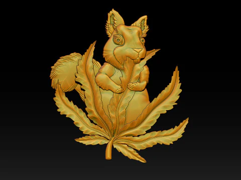 Squirrel Leaf 3D Bas-Relief STL OBJ ZTL CNC Carving 3D Print Model