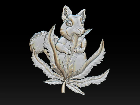 Squirrel Leaf 3D Bas-Relief STL OBJ ZTL CNC Carving 3D Print Model