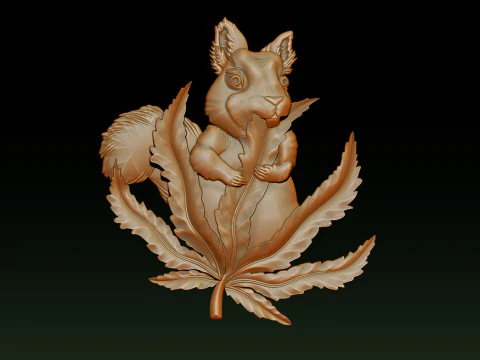 Squirrel Leaf 3D Bas-Relief STL OBJ ZTL CNC Carving 3D Print Model