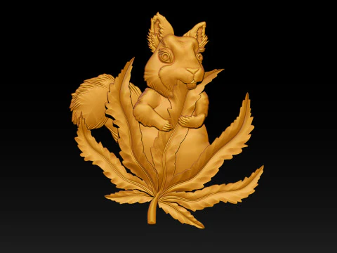 Squirrel Leaf 3D Bas-Relief STL OBJ ZTL CNC Carving 3D Print Model