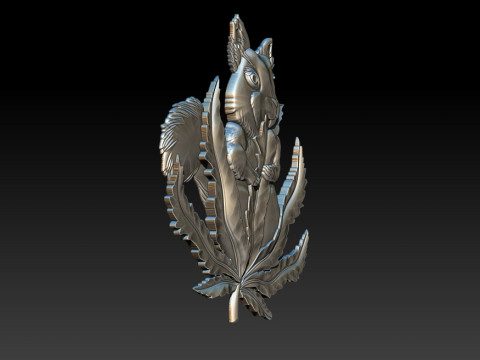 松鼠叶 3D 浅浮雕 STL OBJ ZTL CNC 雕刻 3D 打印模型