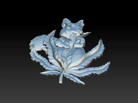 Squirrel Leaf 3D Bas-Relief STL OBJ ZTL CNC Carving 3D Print Model
