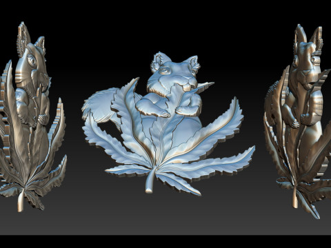 松鼠叶 3D 浅浮雕 STL OBJ ZTL CNC 雕刻 3D 打印模型