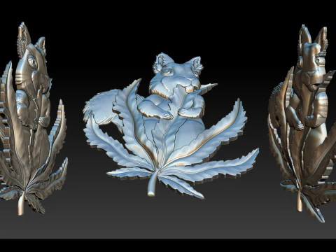 Squirrel Leaf 3D Bas-Relief STL OBJ ZTL CNC Carving 3D Print Model