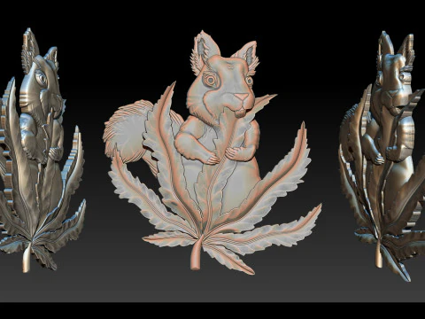 Squirrel Leaf 3D Bas-Relief STL OBJ ZTL CNC Carving 3D Print Model