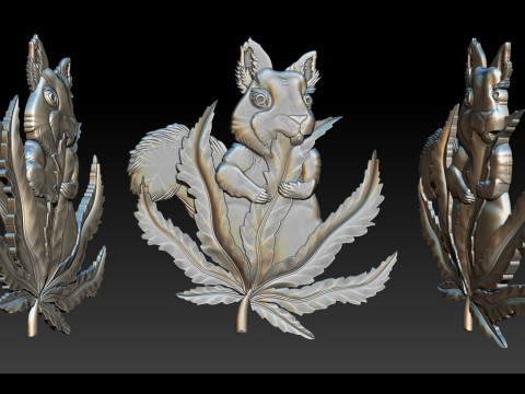 松鼠叶 3D 浅浮雕 STL OBJ ZTL CNC 雕刻 3D 打印模型