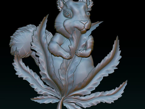 Squirrel Leaf 3D Bas-Relief STL OBJ ZTL CNC Carving 3D Print Model