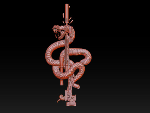 Bassorilievo 3D Snake Wrapped Rifle - STL - OBJ - ZTL - Intaglio CNC Modello di stampa 3D