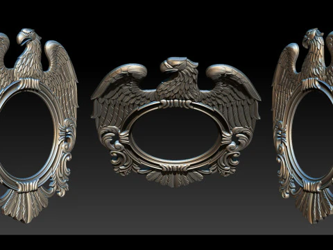 Eagle Mirror and Clock Frame - High-Detail 3D Relief Model STL OBJ ZTL 3D Print Model