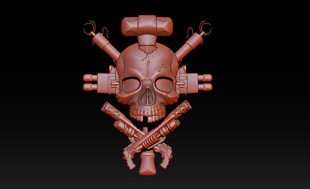 Skull Weapon Emblem 25D 3D Print Model .c4d .max .obj .3ds .fbx .stl .blend 