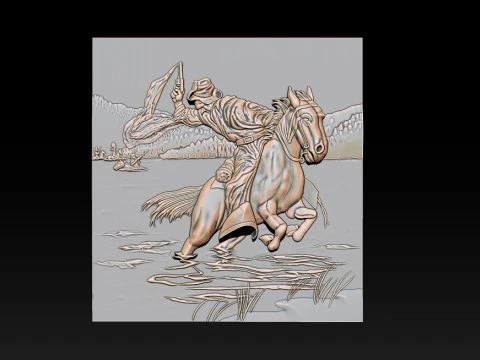 Cowboy Riding Horse 3D Print Model