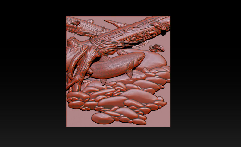 Fische unter Baum - Natur-Zen-Stil 3D Druckmodell .c4d .max .obj .3ds .fbx .stl .blend 