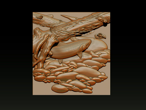 Fische unter Baum - Natur-Zen-Stil 3D Druckmodell