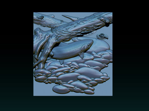 Fische unter Baum - Natur-Zen-Stil 3D Druckmodell